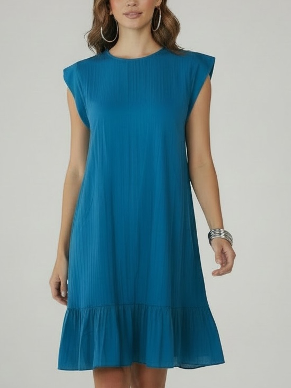 NWT MAEVE Teal Blue Ruffle Hem Sleeveless Keyhole Back Tunic Dress Size Small